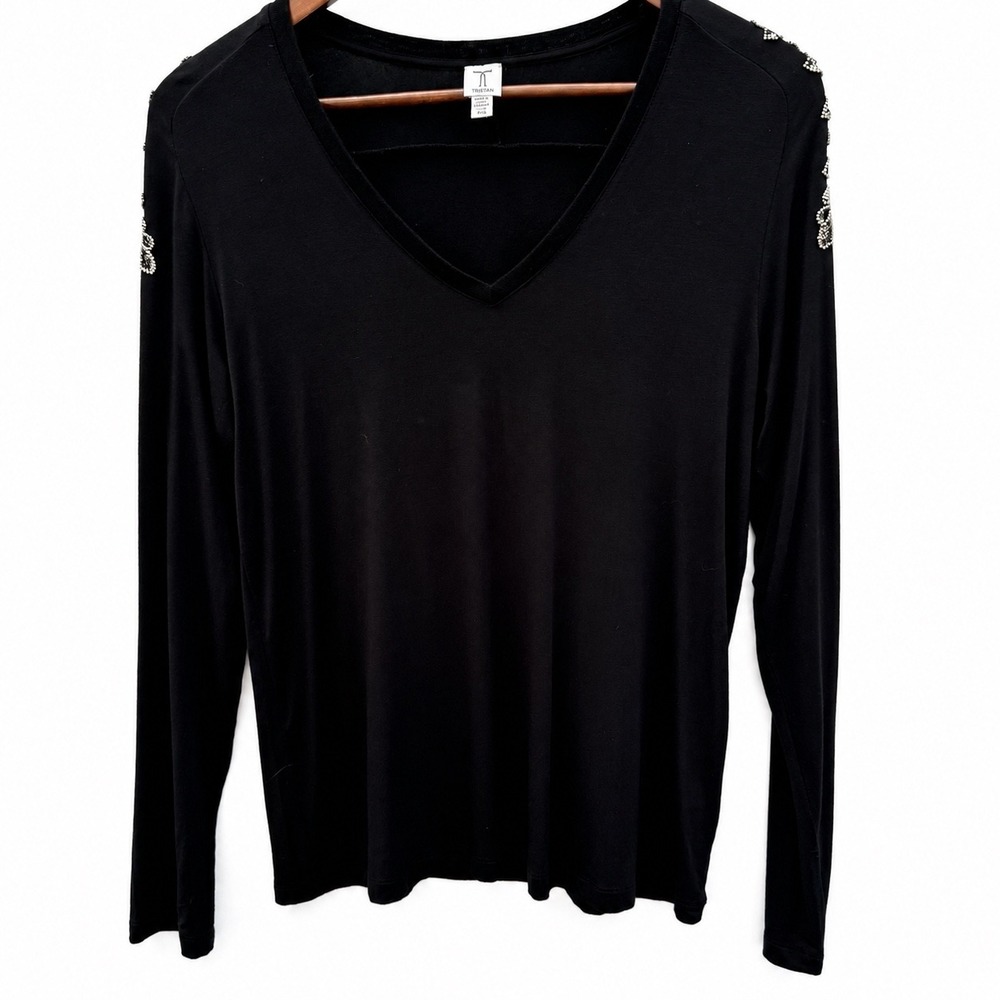 Tristan Black Beaded‎ Long-sleeve Tee Size Small